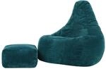 Icon Dalton XXL Sitzsack Cord und Hocker mit F&uuml;llung, Blaugr&uuml;n | In...