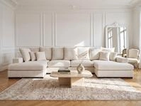 WFL GROUP Wohnlandschaft mit Schlaffunktion & Bettkasten &ndash; Creme Chenille &ndash;...