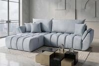 WFL GROUP Ecksofa 280x184 cm mit Schlaffunktion & Bettkasten &ndash; Hellgrau Samt...