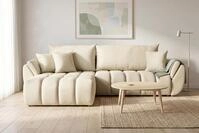 WFL GROUP Ecksofa 280x184 cm mit Schlaffunktion & Bettkasten &ndash; Beige Samt &ndash;