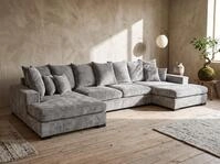 WFL GROUP Wohnlandschaft mit Schlaffunktion & Bettkasten &ndash; Hellgrau Chenille...