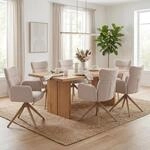 Mendler 6er-Set Esszimmerstuhl HWC-N11 Stoff - beige, Beine Holzoptik | Stuhl,