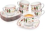 S&Auml;NGER Tassen Set mit Untertasse Bilgola Nussknacker Design 12 tlg |...