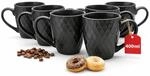 BigDean 6 Kaffeebecher 400 ml schwarze Kaffeetassen Steingut Waffeldesign 