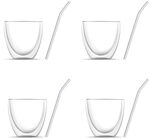 BEM 8-er Gl&auml;ser Set: 4x 240 ml Doppelwandige Kaffeegl&auml;ser, 4x Glasstrohhalm |...