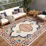 TAPISO Patio Outdoor Teppich Mehrfarbig Rosette Traditionell, Wetterfest und