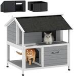 PawHut Katzenhaus aus Holz Winterfeste Katzenh&ouml;hle 80 x 93 x 95 cm Grau |...