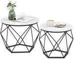 Relaxdays Couchtisch, 2er Set, Marmoroptik & Metall, wei&szlig;/schwarz | Vintage-Design,