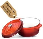 Schmortopf aus emailliertem Gusseisen 24 cm 4 L Gusseisentopf Br&auml;ter Deckel 