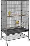 PawHut Vogelk&auml;fig mit 2 T&uuml;ren Rollen f&uuml;r Kleine V&ouml;gel 94 x 57 x 153 cm Grau 