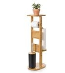 Relaxdays WC Garnitur Bambus, 2 Ersatzk&ouml;pfe, Antirutsch-Pads, Natur | HxBxT: 80 x 30