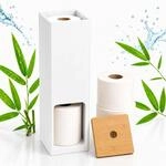 Relaxdays Toilettenpapier Aufbewahrung, 4 Rollen, wei&szlig;/Natur | HxBxT: 46,4 x 14 x 14