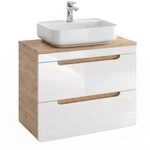 Lomadox Waschtisch mit 80 cm Unterschrank, 50 cm Keramik-Waschbecken, Hochglanz...