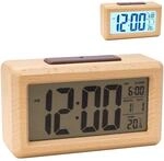 Relaxdays Wecker digital, Holz, Datums- & Temperaturanzeige, natur | Snooze-Funktion,