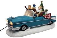 Spetebo LED Weihnachts Szene Weihnachtsmann im Oldtimer blau 38 cm | Netzteil,...