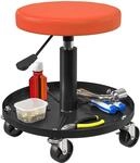 HOMCOM Werkstatthocker mit Rollen Ablagefl&auml;che drehbar 38-50cm Orange 