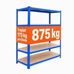 Relaxdays Schwerlastregal, HxBxT: 200 x 120 x 60 cm, 875 kg, blau/braun | Lagerregal,