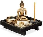 Relaxdays Zen Garten, mit Buddha, Steinen, Sand, R&auml;ucherst&auml;bchen & Teelichthalter,
