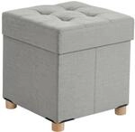 Relaxdays Hocker mit Stauraum, gepolstert, HxBxT: 38 x 38 x 38 cm, Leinenoptik,