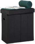 Relaxdays Faltbarer Sitzhocker, HxBxT: 49,5 x 46 x 25,5 cm, schwarz | mit Stauraum,