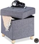 Relaxdays Sitzhocker mit Stauraum, weich gepolstert, gesteppt, Stoffbezug,