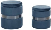 Beliani Pouf mit Stauraum rund Samt blau Metall 2er Set Sitzhocker Glamour Look...