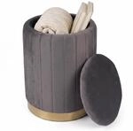 Relaxdays Hocker Samt, Sitzhocker mit Stauraum, gepolstert, dunkelgrau | HxD: 42x32