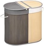 HOMCOM Bambus W&auml;schekorb mit Deckel 100L W&auml;schesammler Grau+Natur | Mit Griffen, 2