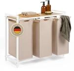 Blumtal W&auml;schesammler 3 F&auml;cher Creme - W&auml;schekorb mit Ablage in Bambus-Optik...
