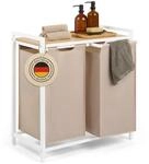 Blumtal W&auml;schesammler 2 F&auml;cher Creme - W&auml;schekorb mit Ablage in Bambus-Optik...