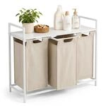 Relaxdays W&auml;schekorb mit Ablage, 3 ausziehbare W&auml;schesammler, wei&szlig;/beige | je 40