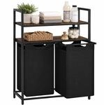 Relaxdays W&auml;schekorb mit Ablagen, braun/schwarz | 2 ausziehbare W&auml;schesammler, je
