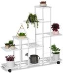 Relaxdays Blumenst&auml;nder mit Rollen, H x B x T: 91,5 x 93 x 26 cm, Metall, 9 Ablagen,