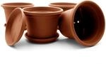 BigDean 4X Blumentopf mit Untersetzer rund &oslash; 40 cm Terracotta wetterfest 