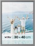WOLTU Bilderrahmen 30x40, Grau, Massivholz Fotorahmen mit Passepartout | Front...