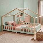 [en.casa] Kinderbett Treviolo 120x200 cm Mintgr&uuml;n/Natur | Hausbett, Montessori,