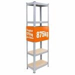 Relaxdays Schwerlastregal, HxBxT: 180 x 50 x 30 cm, 875 kg, grau/braun | Lagerregal,