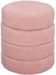 HOMCOM Sitzhocker Fu&szlig;hocker Rund mit Sitzkissen Rosa &Oslash;40 x 45 cm | Runder
