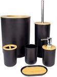 Intirilife Badezimmer Zubeh&ouml;r Set aus Bambus und Kunststoff in Schwarz - 6...
