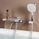 doporro Badewannenarmatur mit Handbrause, Duschbrause aus Messing, Silber 