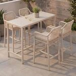 Mendler Set Bartisch + 4X Barhocker HWC-P91 Metall - Creme | Barstuhl, Stehtisch,