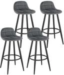 WOLTU Barhocker 4er Set, mit R&uuml;ckenlehne, Samtbezug, Dunkelgrau | Barstuhl,