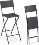 Relaxdays Barhocker klappbar, 2er Set, Rattan-Optik, R&uuml;ckenlehne, HBT: 115 x 44 x 63