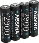ABSINA Akku AA wiederaufladbar 2900 NiMH mit 1,2V & min. 2650mAh | 4er Pack