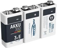 ANSMANN Akku 9V Block Typ 300mAh NiMH 3 St&uuml;ck mit geringer Selbstentladung -