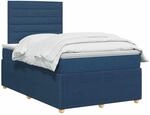 vidaXL LED Boxspringbett mit Matratze Blau 120 x 200 cm Stoff | LED-Beleuchtung...