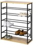 eluno Schuhregal f&uuml;r max. 18 Paar Schuhe, 2 Holzablagen, 4 Haken (schwarz) |...
