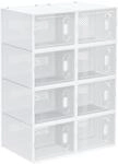 HOMCOM Schuhboxen 8er Set Stapelbar, bis Gr&ouml;&szlig;e 45, Transparent+Wei&szlig; | Schuhkarton,
