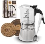 LION HOME Espressokocher | Glas & Edelstahl Design f&uuml;r 6 Tassen | Inkl.