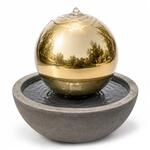 K&Ouml;HKO&reg; Goldfarbene Edelstahlkugelbrunnen mit Hochglanzpolitur mit LED...